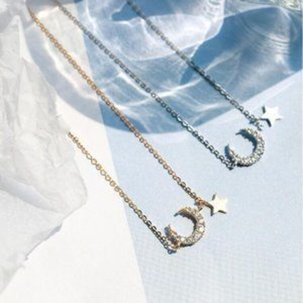 NEW Diamond Moon Star 925 Silver Necklace Z